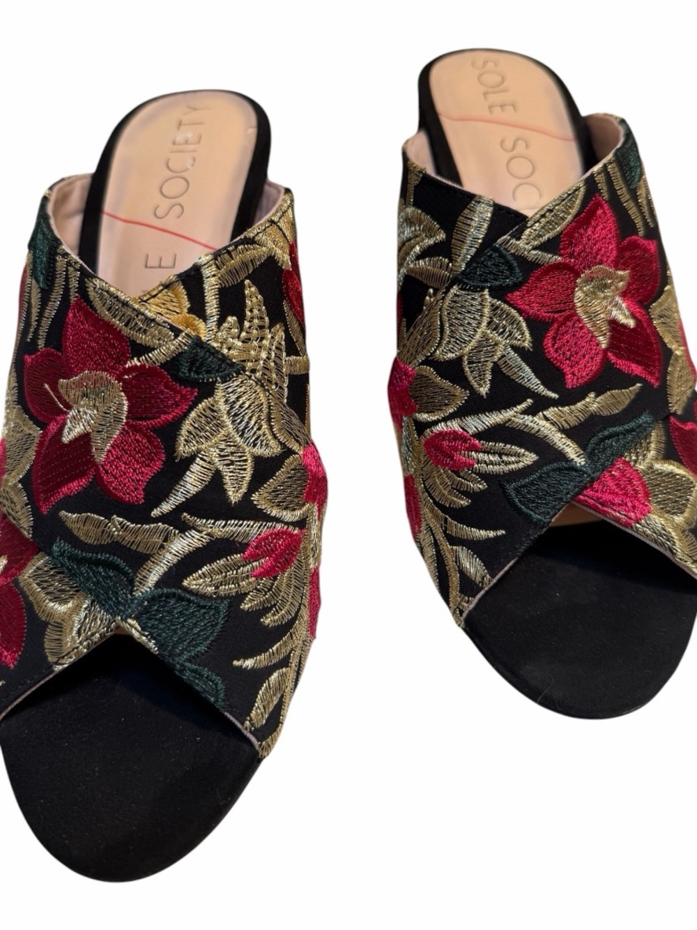 Sole Society Floral Embroidered Block Heel Mules Size 7.5 Boho Chic Nearly New - Picture 5 of 12